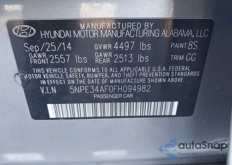 2015 Hyundai Sonata Limited из США, поврежденный, VIN 5NPE34AF0FH094982